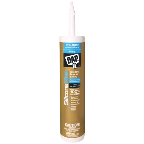 DAP 73350 Silicone Plus Window and Door Sealant, White, 40 to 120 deg F, 319 mL Cartridge