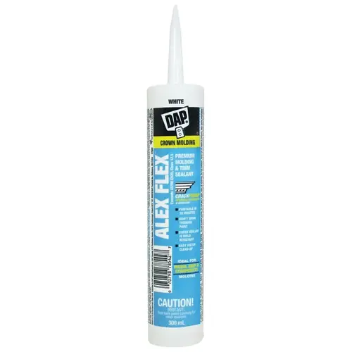 ALEX FLEX Molding and Trim Sealant, White, 72 hr Curing, 40 to 100 deg F, 300 mL Cartridge