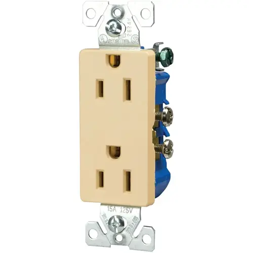 Duplex Receptacle, 2 -Pole, 15 A, 125 V, Back, Side Wiring, NEMA: 5-15R, Ivory