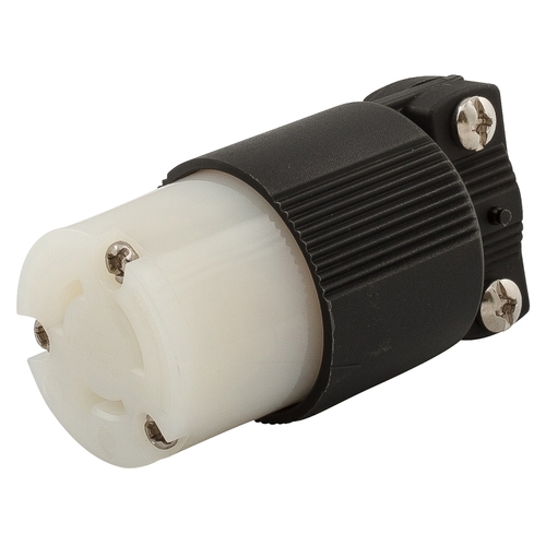 Plug and Connector, 2 -Pole, 15 A, 250 VAC, Female, NEMA: NEMA L6-15, Black/White