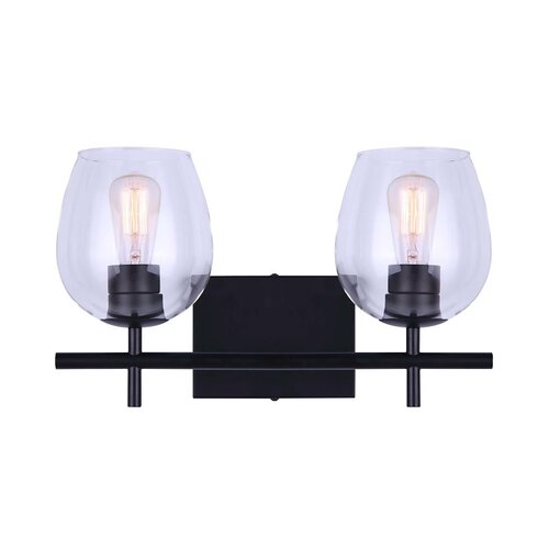 CAIN Vanity Light, 120 V, 200 W, 2-Lamp, Type A Lamp, Metal Fixture, Black Fixture