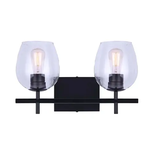 CAIN Vanity Light, 120 V, 200 W, 2-Lamp, Type A Lamp, Metal Fixture, Black Fixture