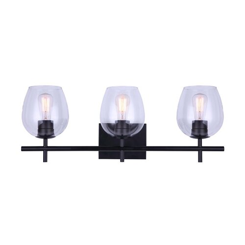CANARM IVL1019A03BK CAIN Series Vanity Light, 3-Lamp, CFL, Incandescent, LED Lamp, Steel Fixture, Matte Black Fixture