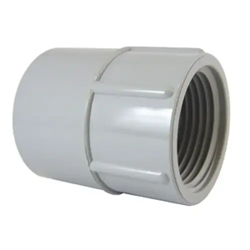 Conduit Adapter, 1-1/2 in Female, 2.3 in L, PVC, Gray