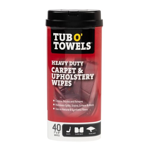 Tub O' Towels TW40-CPA TW40-CP Carpet and Upholstery Cleaning Wipes, 8 in L, 7 in W, 1-Ply, Light Citrus, Polypropylene