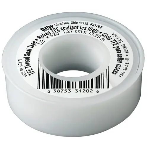 Thread Seal Tape White 1/2" W X 260" L 0.1 oz White