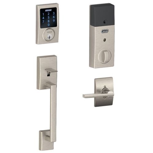 Schlage Residential FE469NX CEN619LAT Century with Latitude Lever Handleset with Touchscreen Deadbolt with Adjustable Backsets and Dual Strikes Satin Nickel Finish