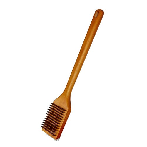 Grill Brush with Scraper, Stainless Steel Bristle, Wood Handle