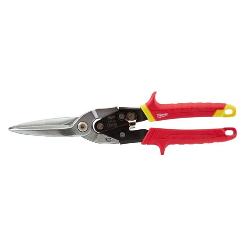 Straight Aviation Snips 11.5" Forged Alloy Steel Long Serrated 22 Ga. Red/Yellow