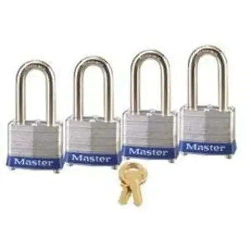 Padlock 1-9/16" W Steel Pin Tumbler Keyed Alike Silver