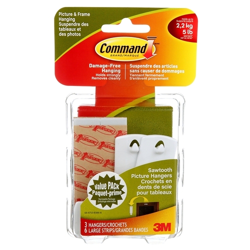 Picture Hanger Command White Sawtooth White - pack of 12