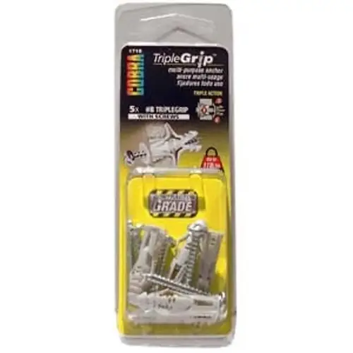 Triple Grip 171K #8 1-1/4 Gray Ribbed Anchors with Screws - pack of 100