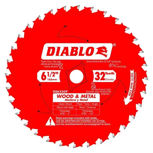 Wood and Metal Saw Blade 6-1/2" D X 5/8" S Carbide 32 teeth