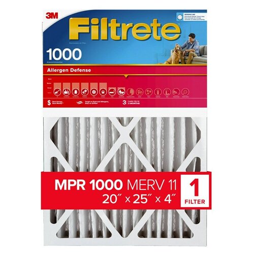 Allergen Air Filter 20" W X 25" H X 4" D Pleated Pleated White - pack of 4