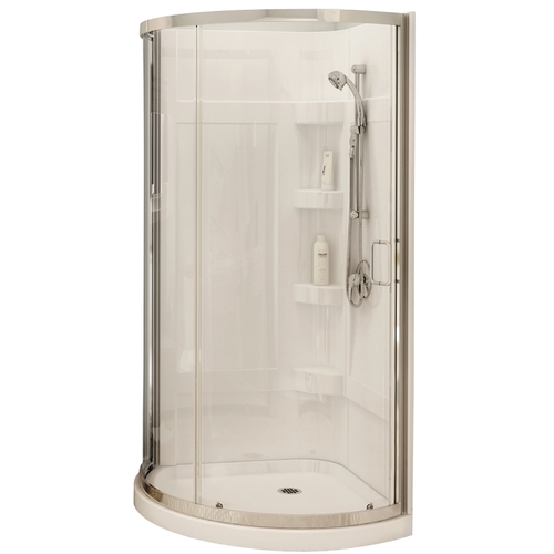 Cyrene 300001-000-001-102 Shower Kit, 34 in L, 34 in W, 76 in H, Acrylic, Chrome, Glue Up Installation, Round