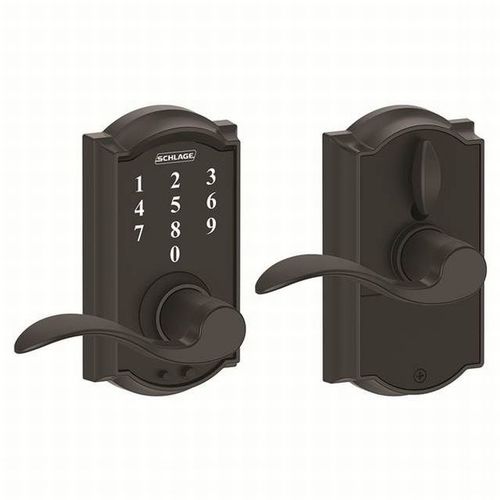 Schlage Residential FE695 CAM622ACC Camelot with Accent Lever Keyless Touch Lever Lock with 16211 Latch and 10063 Strike Matte Black Finish