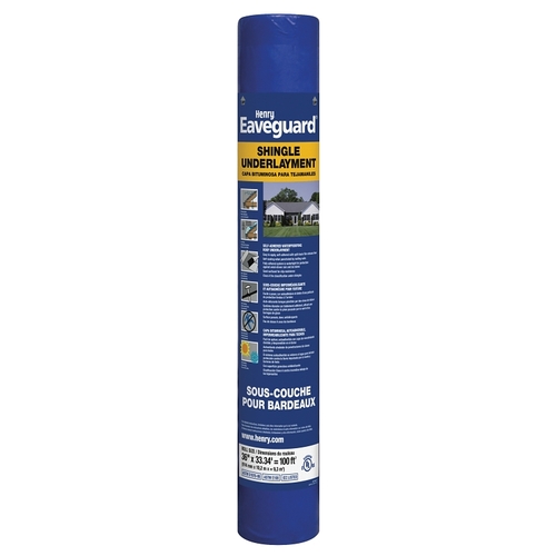 Eaveguard HE740915 Roofing Underlayment, 33.3 ft L, 3 ft W, Asphalt