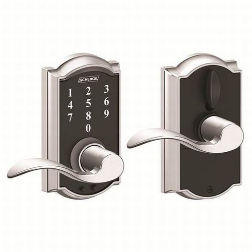 Camelot with Accent Lever Keyless Touch Lever Lock with 16211 Latch and 10063 Strike Bright Chrome Finish