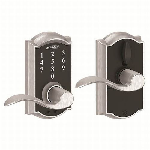 Camelot with Accent Lever Keyless Touch Lever Lock with 16211 Latch and 10063 Strike Satin Chrome Finish