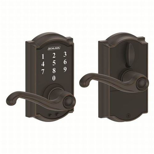 Camelot with Flair Lever Keyless Touch Lever Lock with 16211 Latch and 10063 Strike Aged Bronze Finish