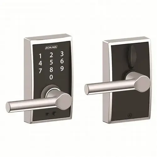 Schlage Residential FE695 CEN625BRW Century with Broadway Lever Keyless Touch Lever Lock with 16211 Latch and 10063 Strike Bright Chrome Finish