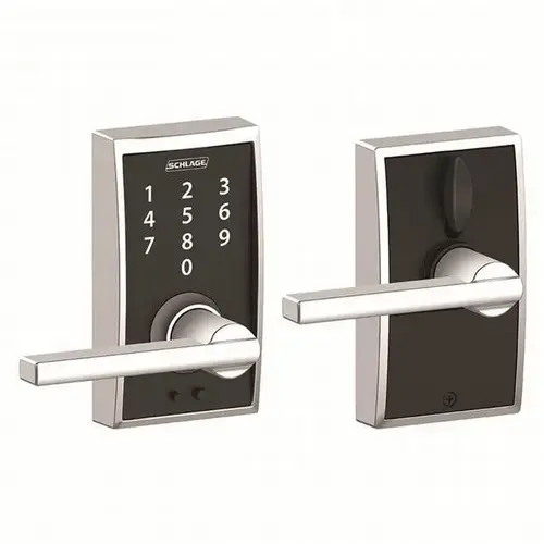 Century with Latitude Lever Keyless Touch Lever Lock with 16211 Latch and 10063 Strike Bright Chrome Finish