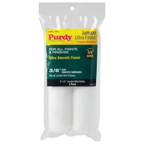 Purdy 140626052 Purdy Ultra Finish Jumbo Mini Roller Cover, 3/8 in Thick Nap, 6-1/2 in L, 3/4 in Core, Microfiber Cloth Cover - pack of 2