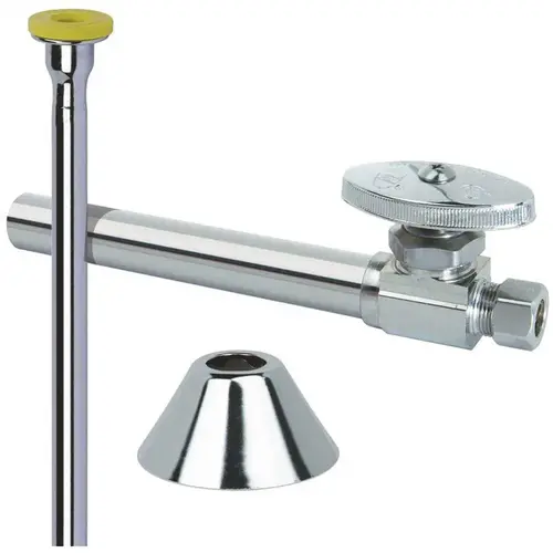 Toilet Kit: 1/2 in. Nom Sweat x 3/8 in. O.D. Comp Multi-Turn Straight Valve with 5 in. Extension, 12 in. Riser, Flange Chrome