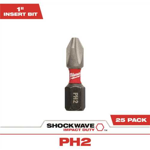 #2 x 1 in. Philips Shockwave Impact Duty Steel Insert Bits - pack of 25