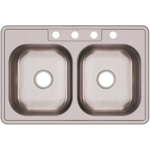 Dayton Drop-In Stainless Steel 33 in. 4-Hole 50/50 Double Bowl Kitchen Sink Satin