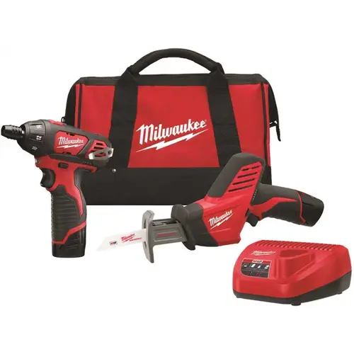M12 12-Volt Lithium-Ion Cordless Screwdriver/HACKZALL Combo Kit (2-Tool) with Two 1.5 Ah Batteries, Charger and Tool Bag Red