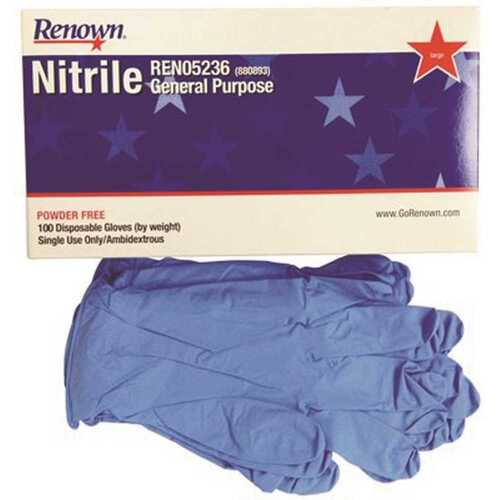 General Purpose Nitrile Gloves, Large, Powder-Free Blues Pack of 100