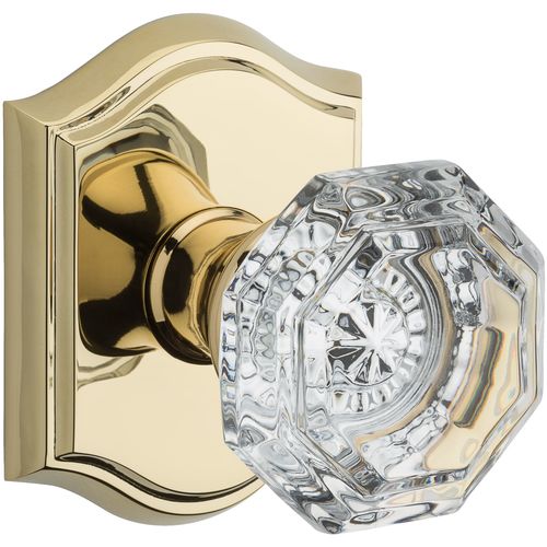 Passage Crystal Knob with Traditional Arch Rose with 6AL Latch and Dual Strike Lifetime Brass Finish