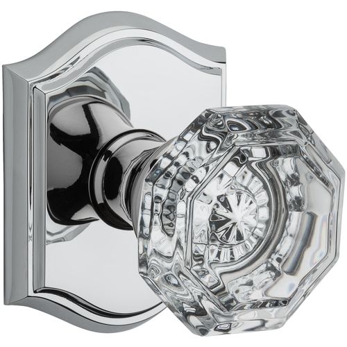 Passage Crystal Knob with Traditional Arch Rose with 6AL Latch and Dual Strike Bright Chrome Finish