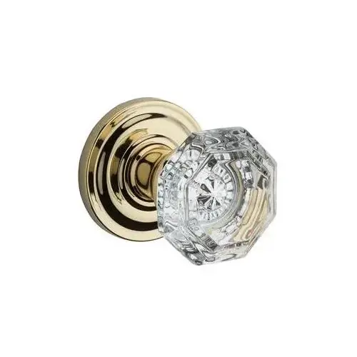 Privacy Crystal Knob and Traditional Round Rose with 6AL Latch and Dual Strike Lifetime Brass Finish