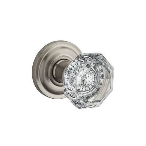 Baldwin Reserve PSCRYTRR150 Passage Crystal Knob with Traditional Round Rose with 6AL Latch and Dual Strike Satin Nickel Finish