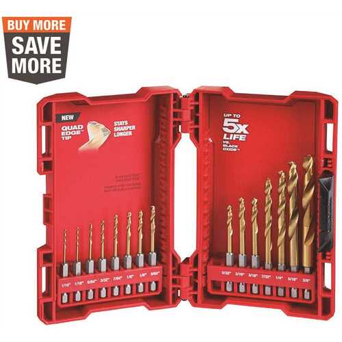 SHOCKWAVE Impact Duty 48-89-4630 Drill Bit Set, 15-Piece, Steel, Titanium