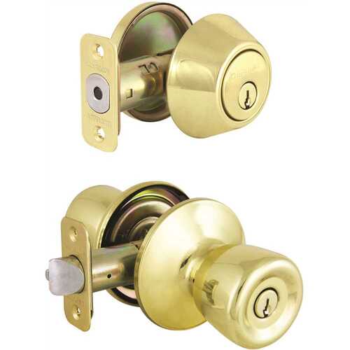 Waterbury Polished Brass Entry Knob and Single Cylinder Deadbolt Combo Pack