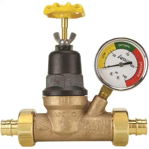 Water Pressure Regulator with Gauge 3/4" Double Union Double Union PEX Bronze