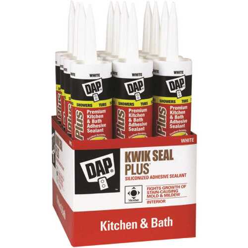 DAP 7079818510 Kwik Seal Plus 10.1 oz. White Premium Kitchen and Bath Adhesive Sealant - pack of 12