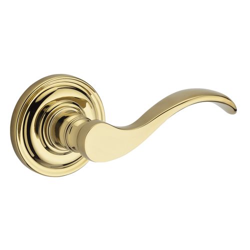Baldwin Reserve PSCURTRR003 Passage Curved Lever and Traditional Round Rose with 6AL Latch and Dual Strike Lifetime Brass Finish