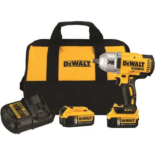 20-Volt MAX XR Lithium-Ion Cordless 1/2 in. Impact Wrench Kit with Detent Anvil, 2 Batteries 5 Ah, Charger and Bag Yellow