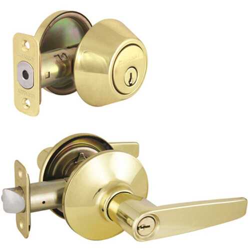 Defiant MG7L1B-K-KD Olympic Polished Brass Entry Lever and Single Cylinder Deadbolt Combo Pack