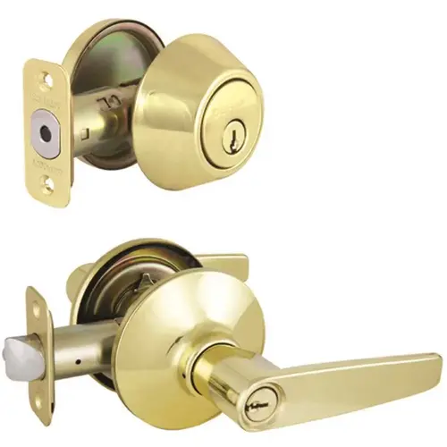 Olympic Polished Brass Entry Lever and Single Cylinder Deadbolt Combo Pack