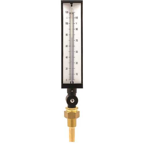WGTC AS5H916AL/TIE3D2 Industrial Thermometer 9 in. Scale 3-1/2 in. Stem 0/120F Aluminum Case 3/4 in. NPT Brass Thermowell Included Utility