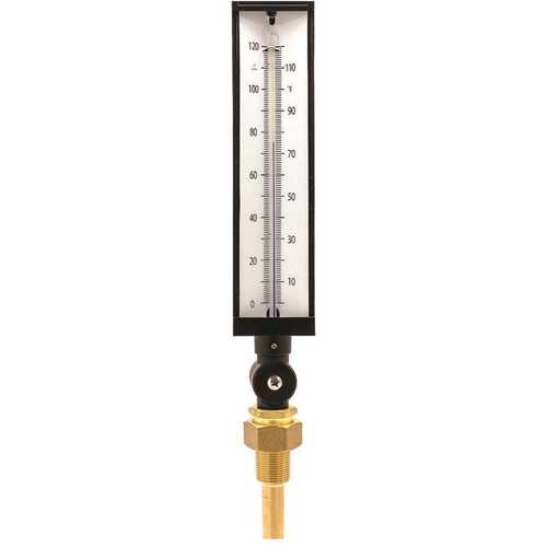 WGTC AS5H916AL/TIE3D2 Industrial Thermometer 9 in. Scale 3-1/2 in. Stem 0/120a degree F Aluminum Case 3/4 in. NPT Brass Thermowell Included Utility