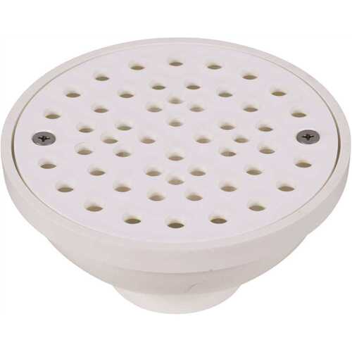 Oatey 435962 Round White PVC Area Floor Drain with Screw-In Drain Cover