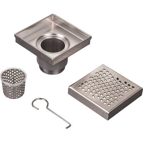 Designline 4 in. x 4 in. Stainless Steel Square Shower Drain with Wave Pattern Drain Cover