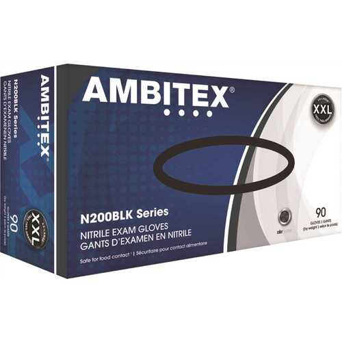 Ambitex NXXL200BLK XX-Large Black Nitrile Powder-Free Exam Gloves - pack of 90