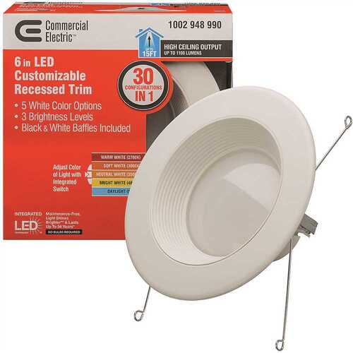 6 in. Selectable Integrated LED Recessed Trim Downlight 30 Configurations in One Fixture High Ceiling Output Dimmable White